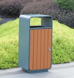 Factory Price Standing Stainless Steel Metal Waste Bin Wooden Outdoor Trash Can