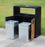 Wholesale Outdoor Plastic Wood Trash Bins Street Metal Waste Trash Can Recycling Bin with Ashtray for Public