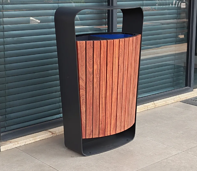 Wooden Recycling Garbage Can - Eco-Friendly Outdoor Wooden Trash Bin for Commercial and Public Use