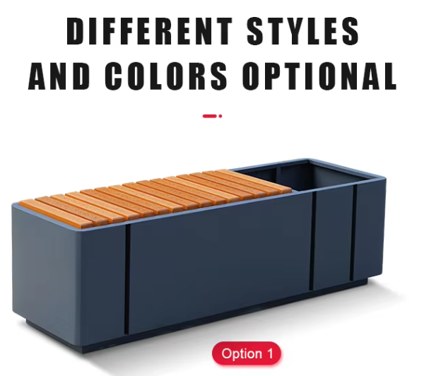 Street Metal Planters Planter Box Outdoor Ues Combinnation Flower Pots and Bench for Public Area