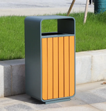Factory Price Standing Stainless Steel Metal Waste Bin Wooden Outdoor Trash Can