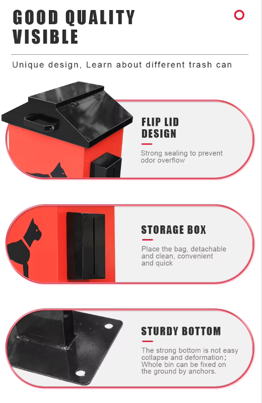 Metal trash bin galvanized steel pet trash can vintage metal dustbin outdoor for pet dog waste with lid