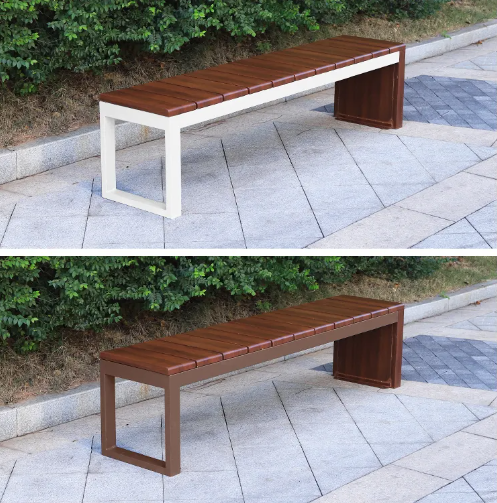 Outdoor garden bench full metal wood grain bench