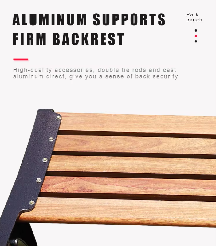Modern Design Knock-Down Park Benches Street Aluminum and Solid Wood Outdoor Bench for Public Waiting Patio Application