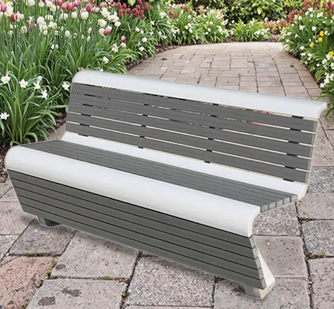 High-End Ergonomic Outdoor Bench Wood-Plastic Patio Garden Seating with Galvanized Steel Frame for Urban Commercial Spaces