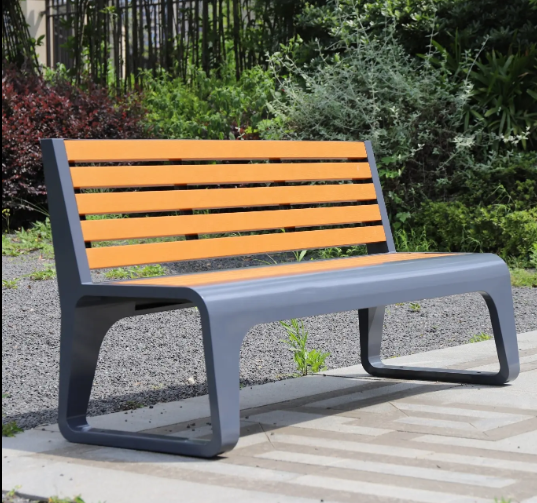 Wood and stainless steel chair garden seating bench