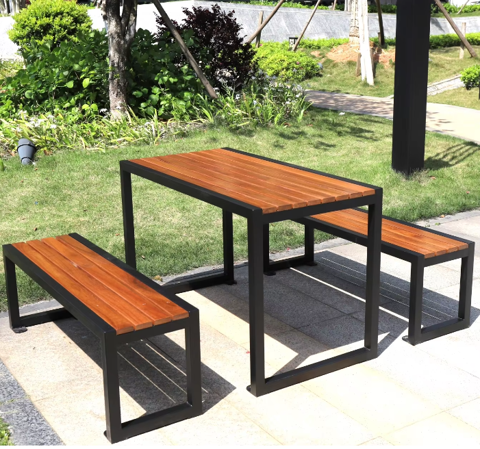 Modern Park Seating Wooden Sitting Benches Cheap Chair Outdoor Teak Wood Dinner Bench Seat Metal Dining Chairs and Table Set