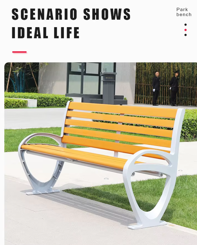 Modern Design Knock-Down Park Benches Street Aluminum and Solid Wood Outdoor Bench for Public Waiting Patio Application