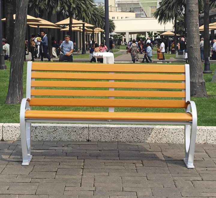 Modern Design Knock-Down Park Benches Street Aluminum and Solid Wood Outdoor Bench for Public Waiting Patio Application