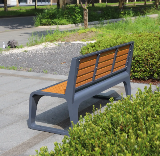 Wood and stainless steel chair garden seating bench