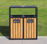 Wholesale Outdoor Plastic Wood Trash Bins Street Metal Waste Trash Can Recycling Bin with Ashtray for Public