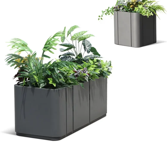 Street Metal Planters Planter Box Outdoor Ues Combinnation Flower Pots and Bench for Public Area