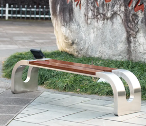 PS Wood Long Bench  Stainless Steel Patio Garden Bench Outdoor