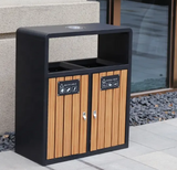 Wholesale Outdoor Plastic Wood Trash Bins Street Metal Waste Trash Can Recycling Bin with Ashtray for Public