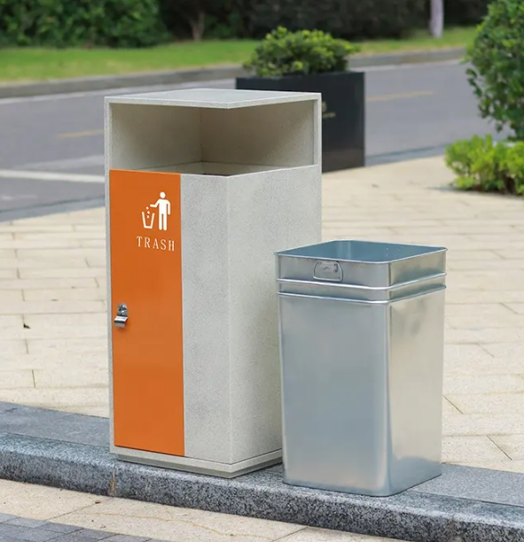 Street public metallic outdoor trash can recyclable litter bin