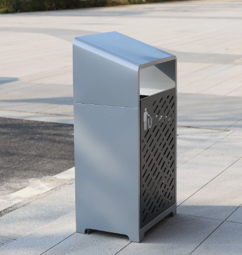 Modern Design Grey Outdoor Trash Bin Metal Garbage Can with Power Coating for Urban Street