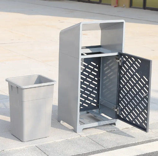 Modern Design Grey Outdoor Trash Bin Metal Garbage Can with Power Coating for Urban Street