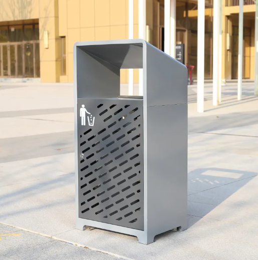 Modern Design Grey Outdoor Trash Bin Metal Garbage Can with Power Coating for Urban Street