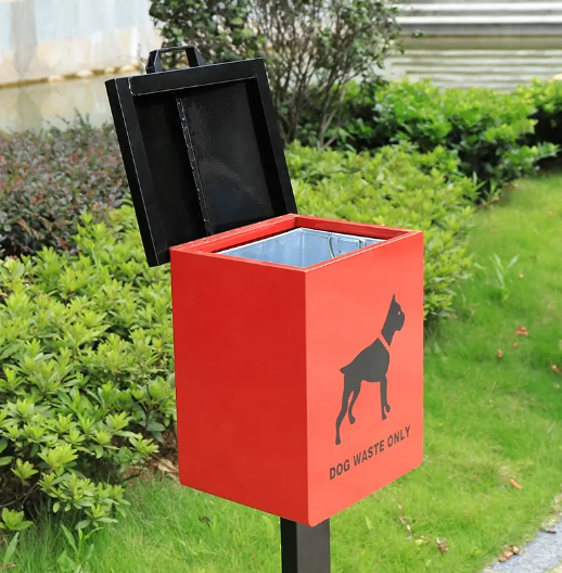 Metal trash bin galvanized steel pet trash can vintage metal dustbin outdoor for pet dog waste with lid