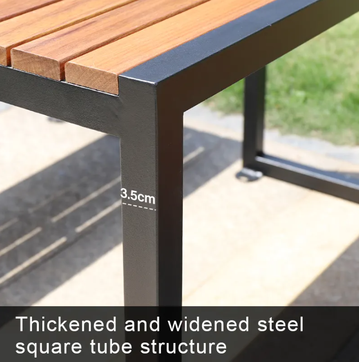 Modern Design Plastic Wood Patio Table Set with Metal Structure Outdoor Restaurant Garden Table and Chair for 6