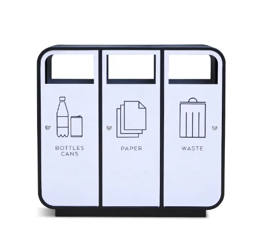Metal outdoor trash bin