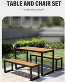 Modern Design Plastic Wood Patio Table Set with Metal Structure Outdoor Restaurant Garden Table and Chair for 6