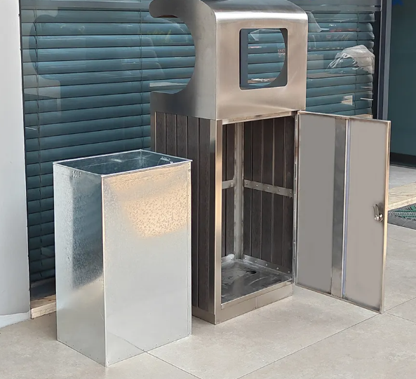 Freestanding Wooden Garbage Can - Outdoor Wooden Trash Bin for Public Area Waste Container