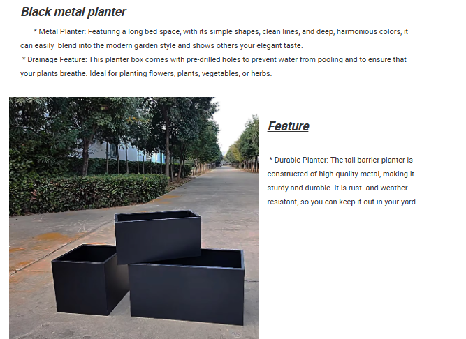 Black Modern Iron Rectangular Planter Box Black Metal Flower Pot for Floor and Shopping Mall Outdoor Use
