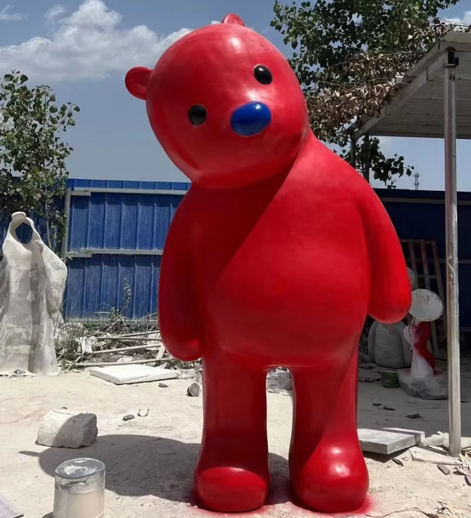 Indoor and Outdoor Fiberglass Garden Decor for Family Shopping Centers Cartoon Animal Statues Red Bear Sculptures