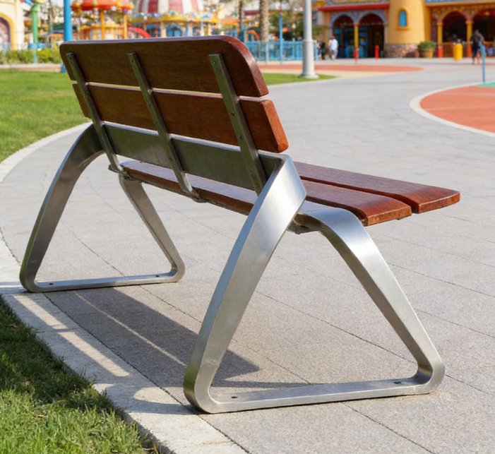 【Industrial-Grade Durability】Outdoor Park Bench | 304 Stainless Steel & Weather-Resistant Wood for Municipal Projects/Real Estate Landscapes/Public Spaces