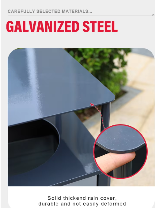 Double Compartment Sorting Trash Bin With Rain Lid Stainless Steel Durable Single Waste Bin for Street Park