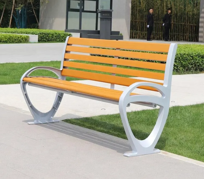 Modern Design Knock-Down Park Benches Street Aluminum and Solid Wood Outdoor Bench for Public Waiting Patio Application