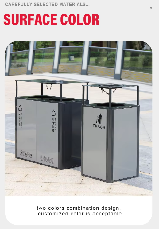 Double Compartment Sorting Trash Bin With Rain Lid Stainless Steel Durable Single Waste Bin for Street Park