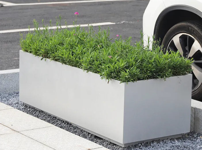 High quality outside rectangle white stainless steel flower pot home decoration outdoor planters long large flower pots for sale