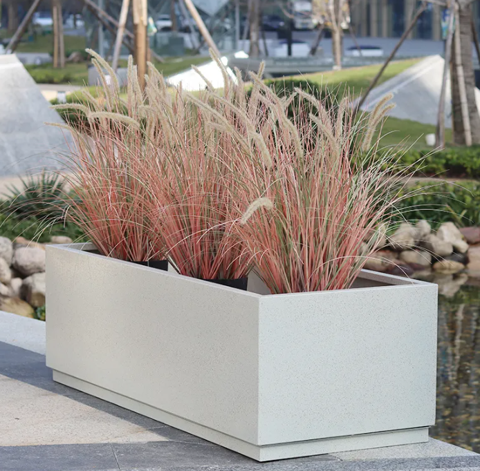 High quality outside rectangle white stainless steel flower pot home decoration outdoor planters long large flower pots for sale