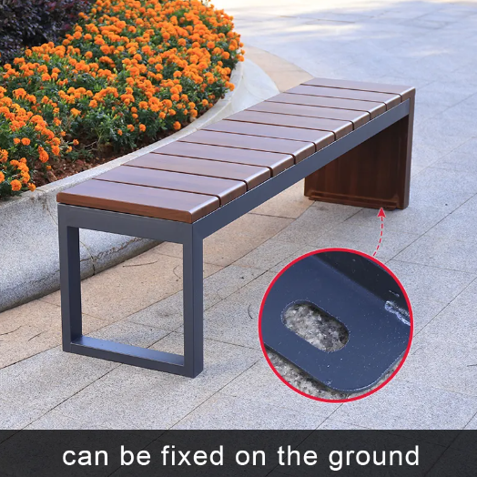 Outdoor garden bench full metal wood grain bench