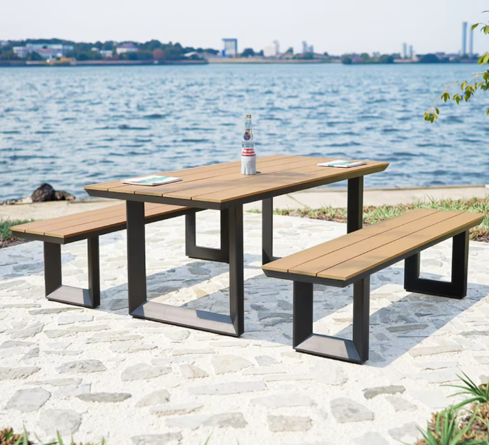 Outdoor Picnic Table Aluminum Table Set Plastic Wood Garden Table for Event Resort Hotel Club