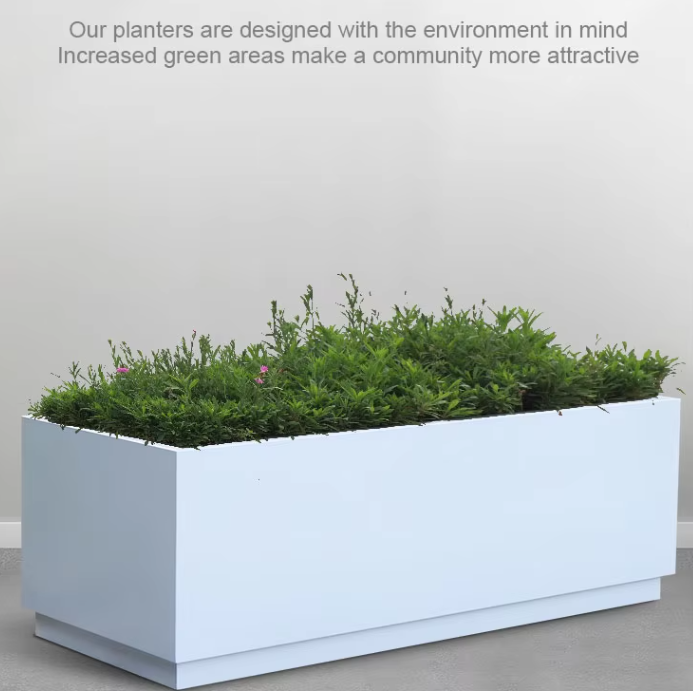 High quality outside rectangle white stainless steel flower pot home decoration outdoor planters long large flower pots for sale
