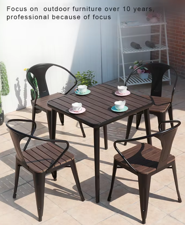 Commercial Cafe Table and Chair Aluminum Table Set Outdoor Plastic Rectangle Dining Tables for 4-6 Seats