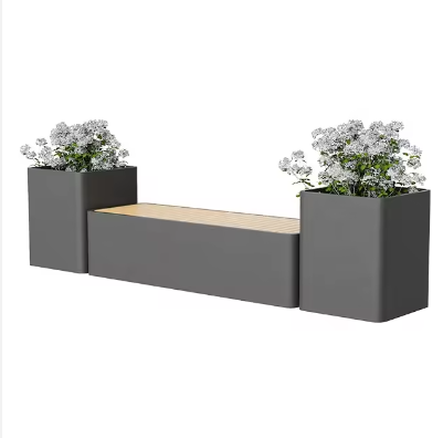 Custom Indoor/Outdoor Metal Flower Bench with Planters for Garden Entry Patio Park Gym Mall or Hospital Use
