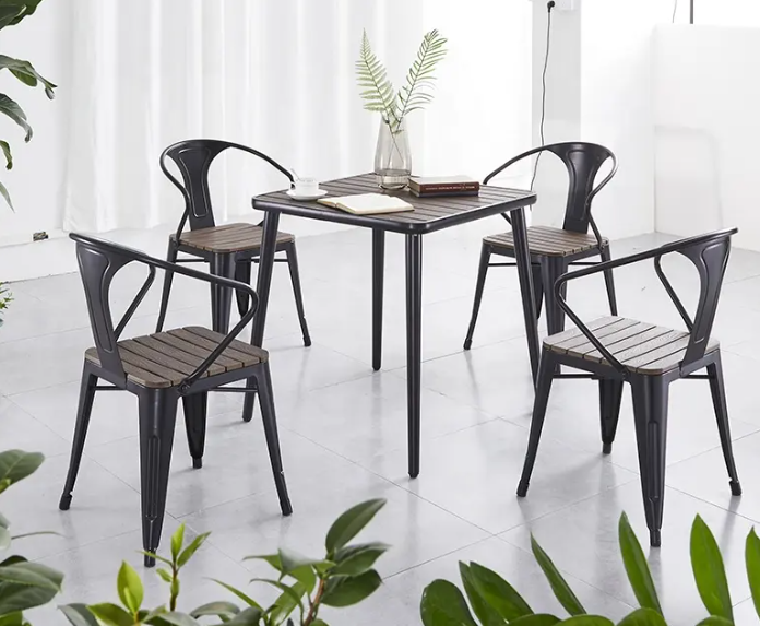 Commercial Cafe Table and Chair Aluminum Table Set Outdoor Plastic Rectangle Dining Tables for 4-6 Seats