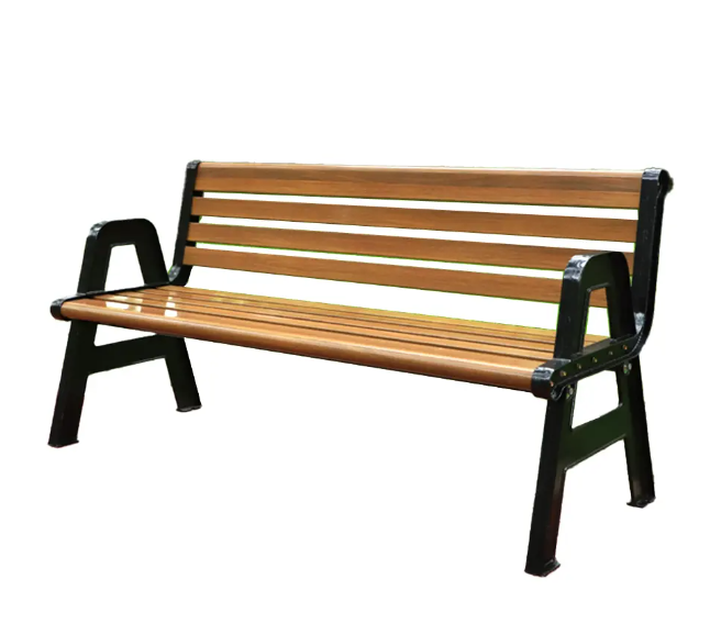 Modern Park Outdoor Bench Solid Wooden Patio Bench Metal Steel Courtyard Backrest Long Bench Outdoor Furniture Waterproof Seat