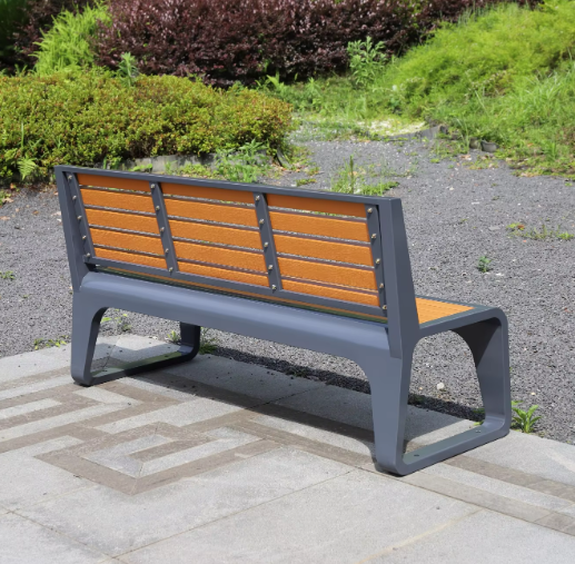 Wood and stainless steel chair garden seating bench
