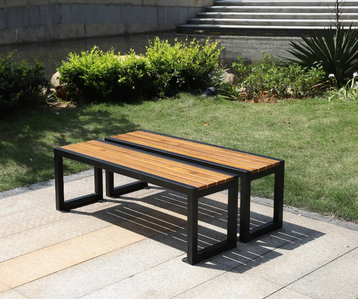 Modern Park Seating Wooden Sitting Benches Cheap Chair Outdoor Teak Wood Dinner Bench Seat Metal Dining Chairs and Table Set
