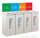 Stainless Steel Bin with Swing Lid for Shopping Mall 4 in 1 Recycle Waste Bin Segregated Waste Advertising Trash Can