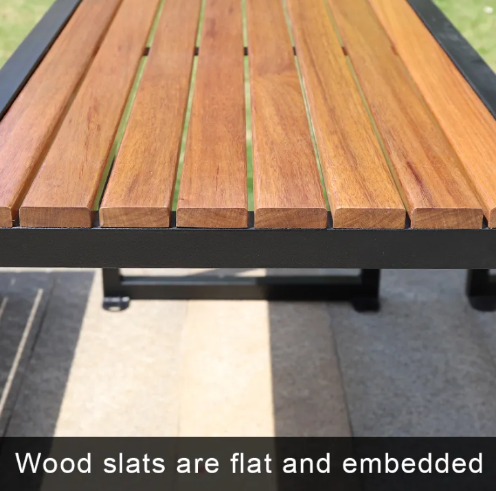 Modern Design Plastic Wood Patio Table Set with Metal Structure Outdoor Restaurant Garden Table and Chair for 6