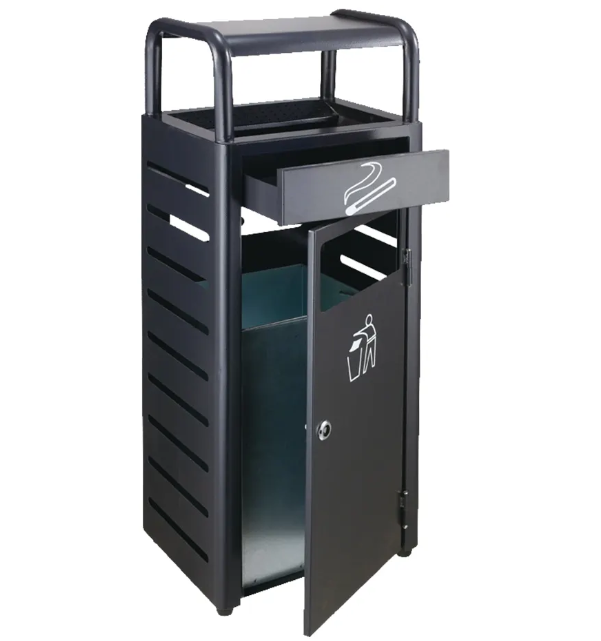 Street Black Trash Can Ashtray Stand Bin Top Metal Dustbins Outdoor Gardens Waste Bin