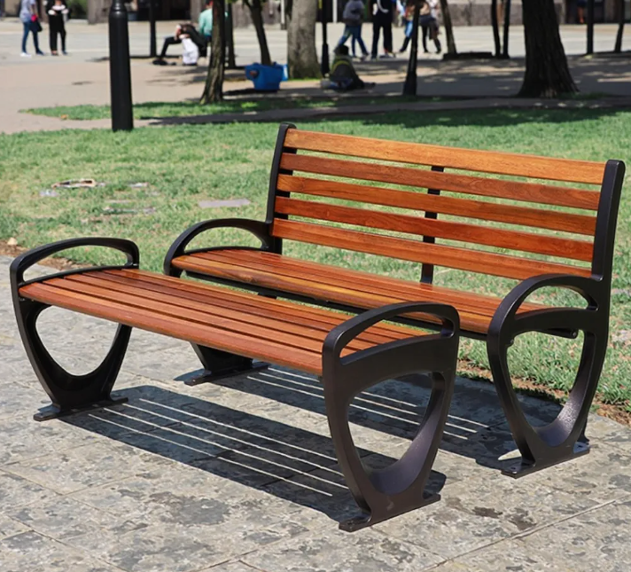 Modern Design Knock-Down Park Benches Street Aluminum and Solid Wood Outdoor Bench for Public Waiting Patio Application