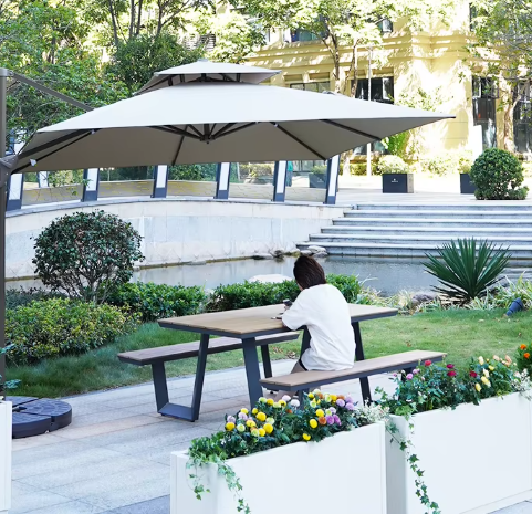 Outdoor Metal Structure Plastic Wood Table and Chair Set for Restaurant Dining and Gatherings