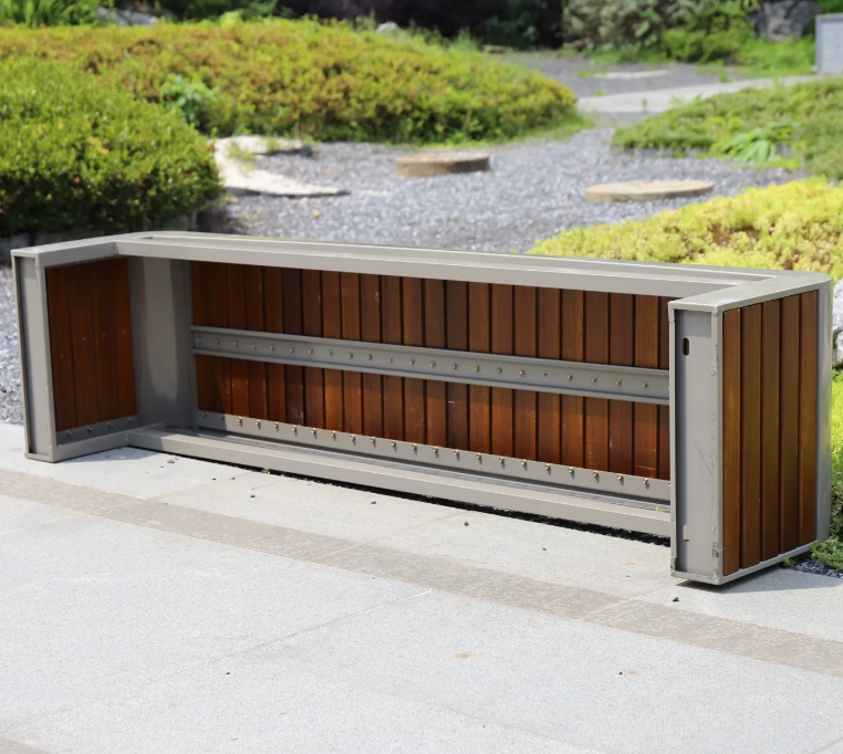Black Outdoor Public City Furniture Metal Waiting Seat Wooden Urban Bench for Parks and Plazas